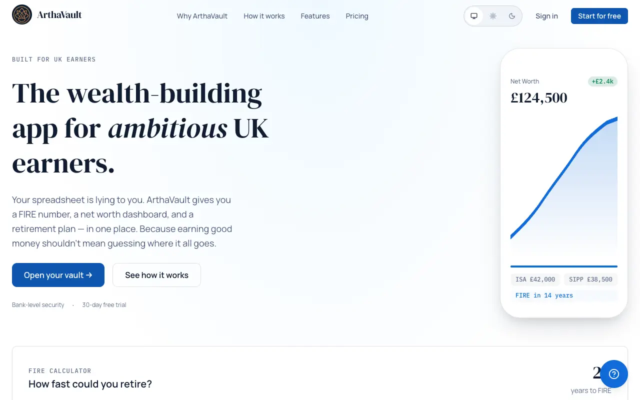 Screenshot of the ArthaVault website
